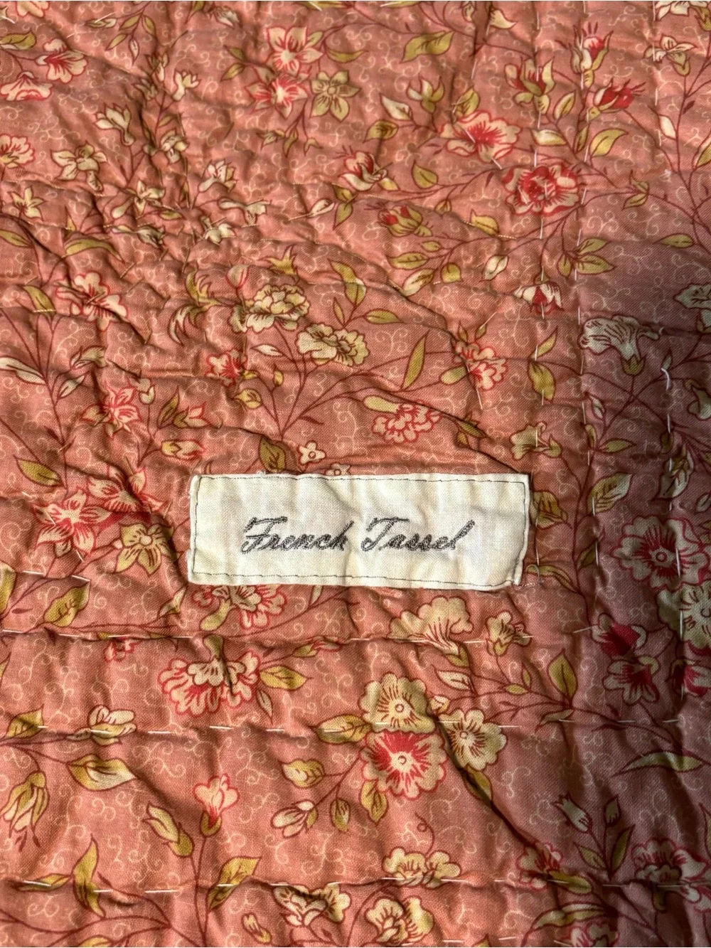 Vtg Appliqué Patchwork Quilt-Floral Tulip Basket Motif By French Tassel 50x50”